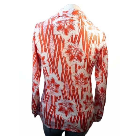 Vintage 70s Pykettes Size Small Shirt Red White Floral Button Up Disco Top - Picture 3 of 10